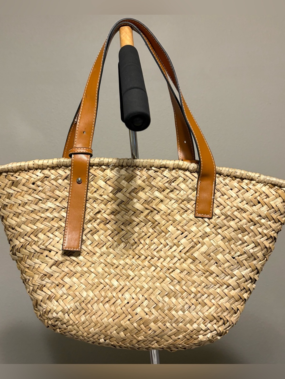 Vogue Natural Straw Tote with Tan Leather Trim - Picture 2 of 6